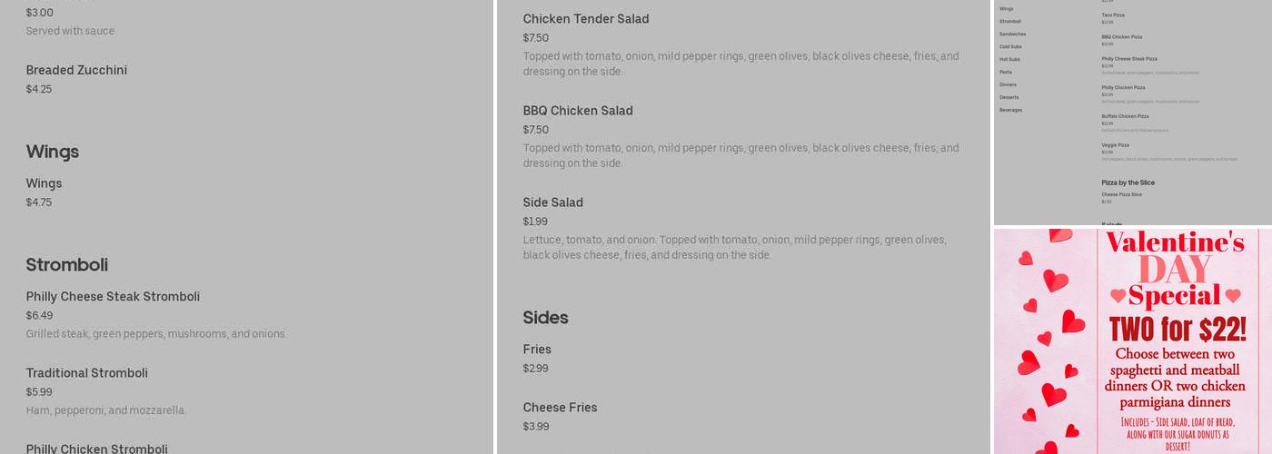 Bubbas Pizza Menu