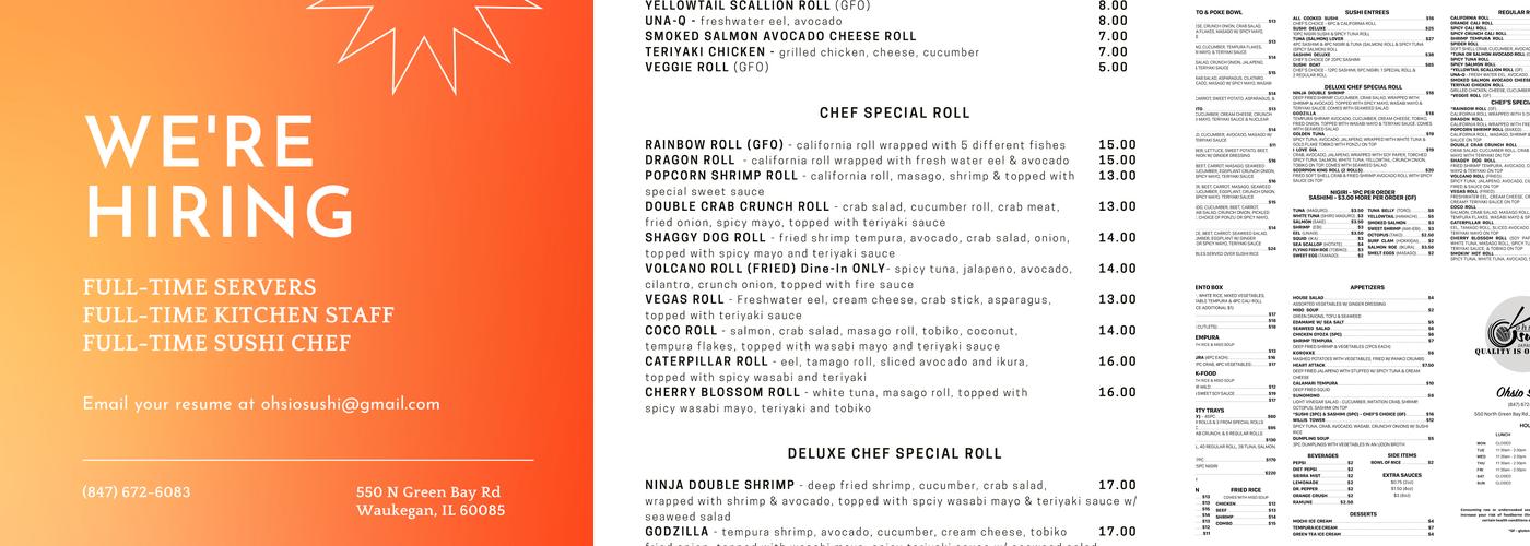 Ohsio Sushi Menu