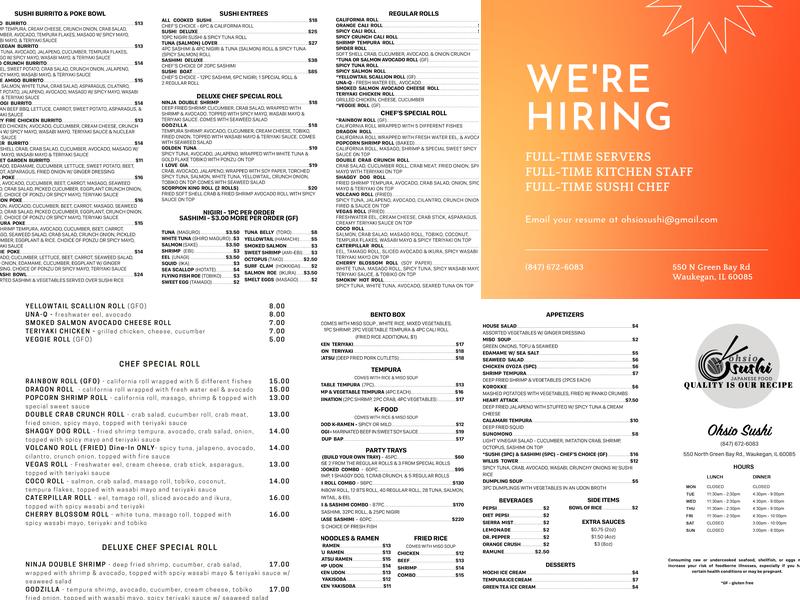 Ohsio Sushi Menu