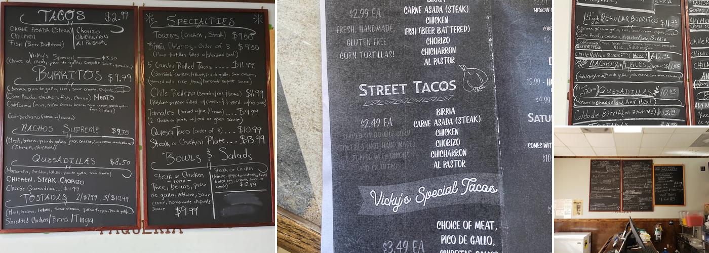 Vickys Tacos Menu