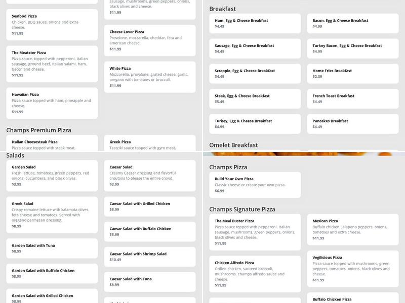 Champs Pizza & Wings Menu
