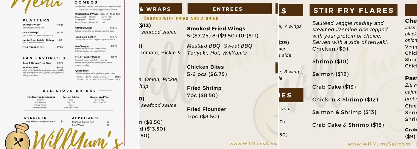 WillYum’s on DeRenne Menu