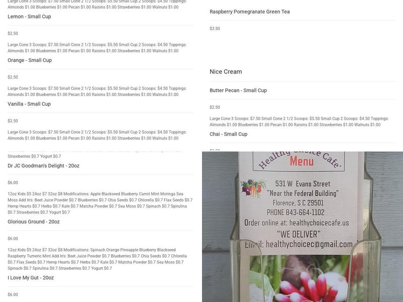 Healthy Choice Cafe Menu