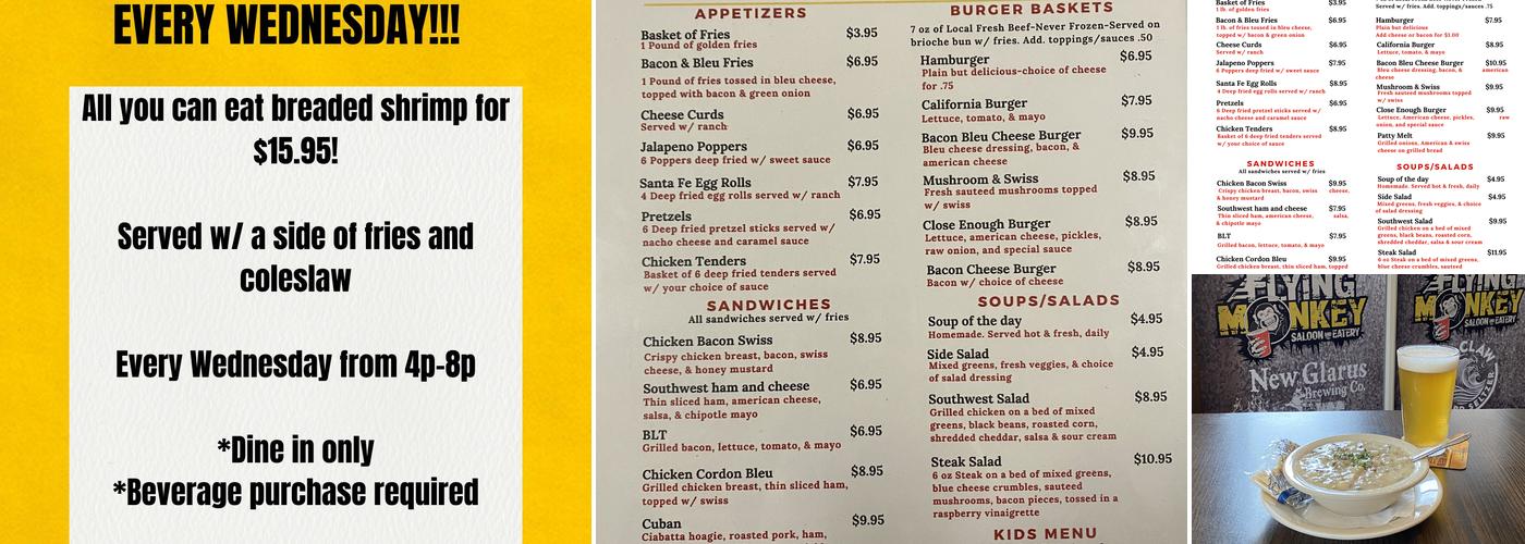 The Flying Monkey Saloon & Eatery Menu