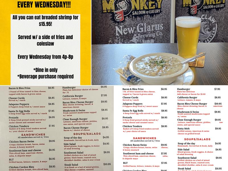 The Flying Monkey Saloon & Eatery Menu