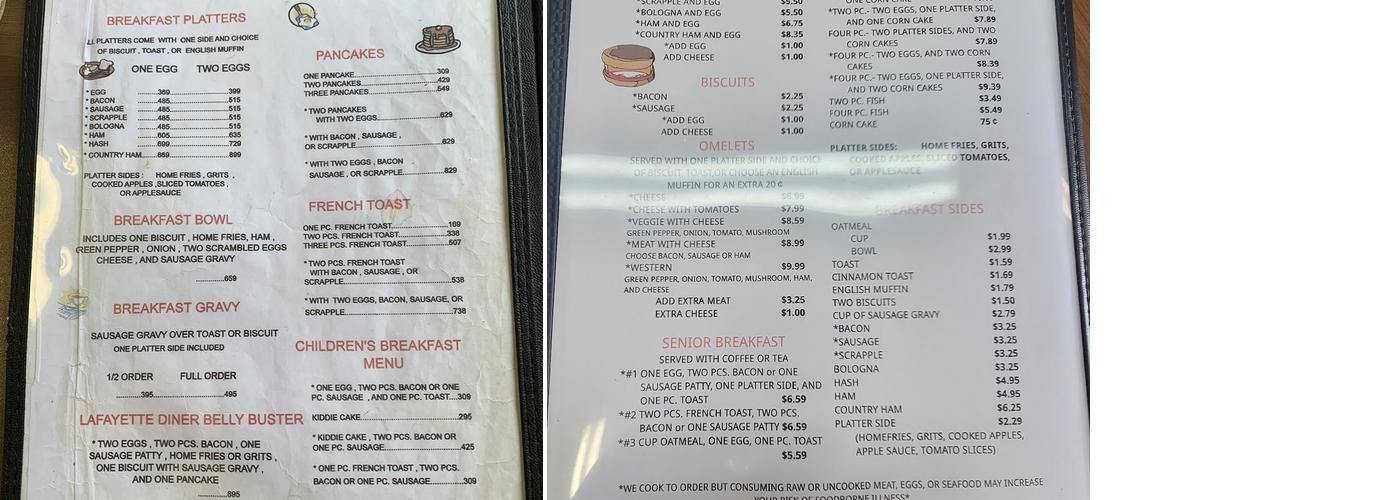 Lafayette Diner Menu