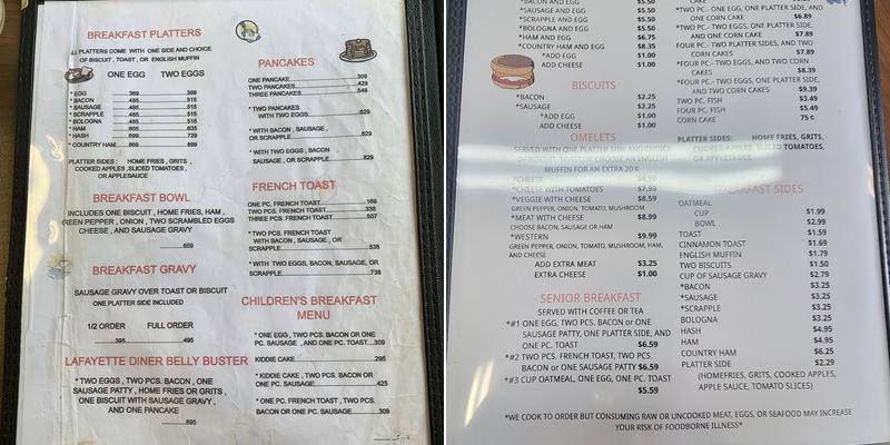 Lafayette Diner Menu