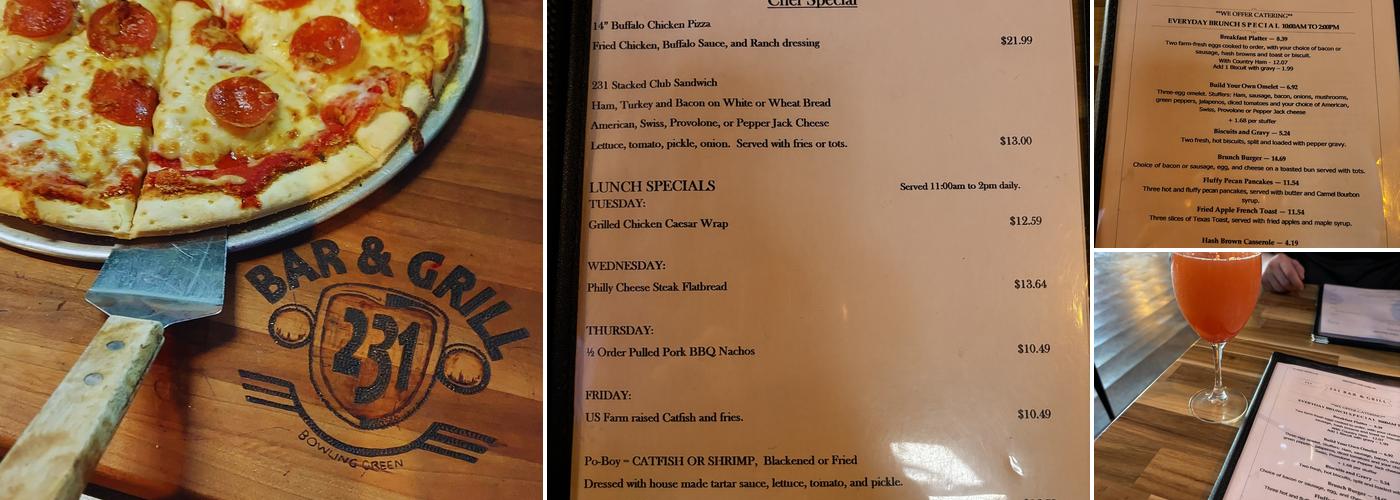 231 Bar & Grill Menu