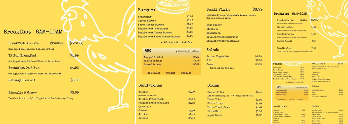 Burger Fixins Cafe Menu