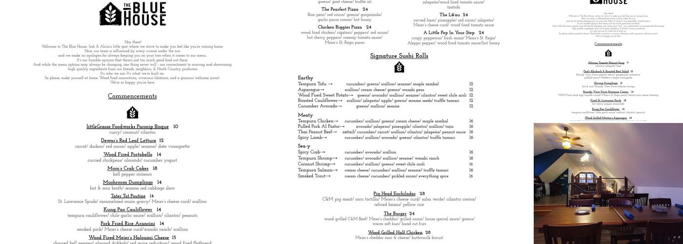 The Blue House Menu