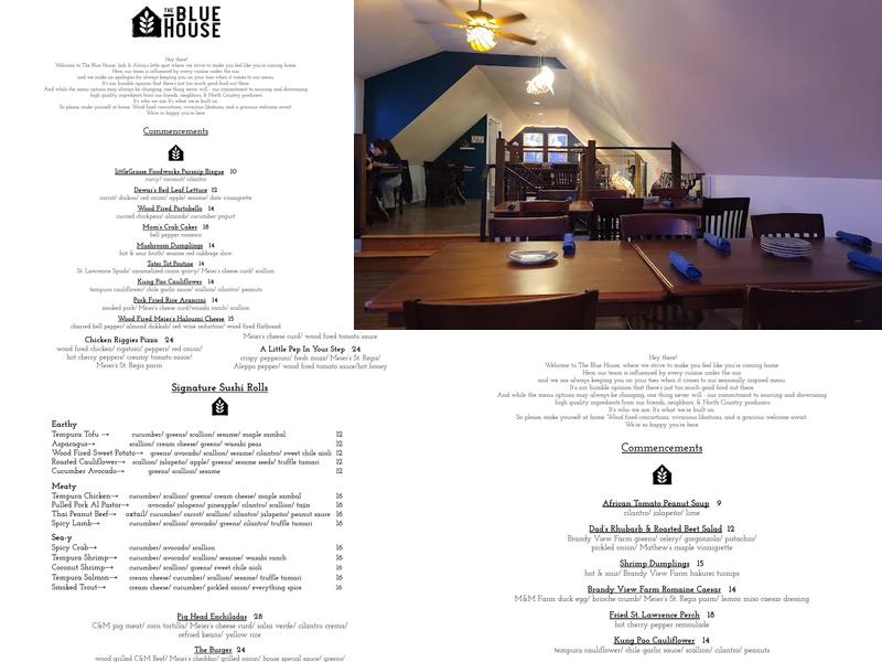 The Blue House Menu
