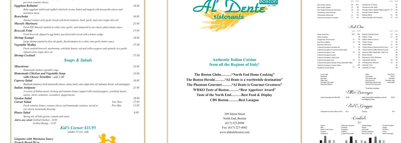 Al Dente Ristorante Menu