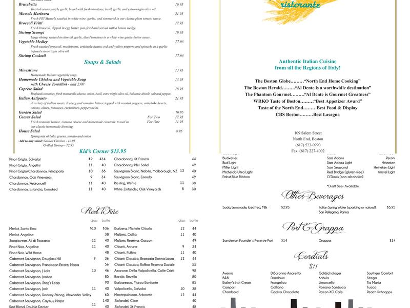 Al Dente Ristorante Menu