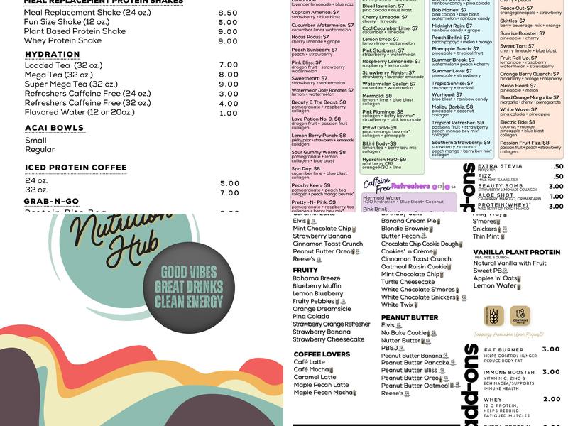 Zionsville Nutrition Hub Menu