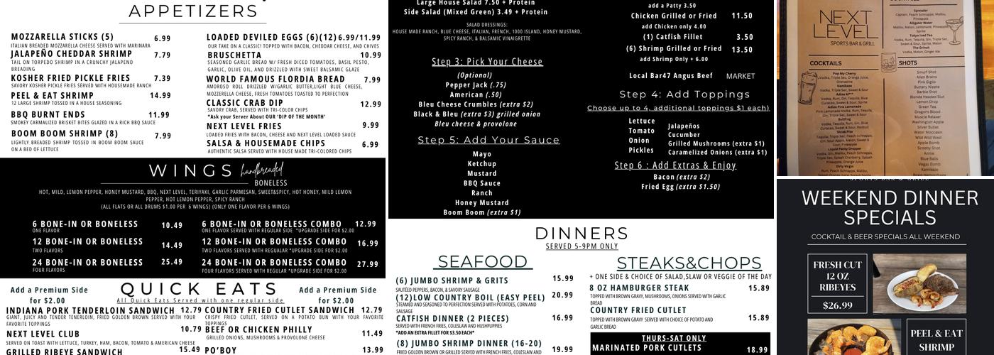 Next Level Sports Bar & Grill Menu
