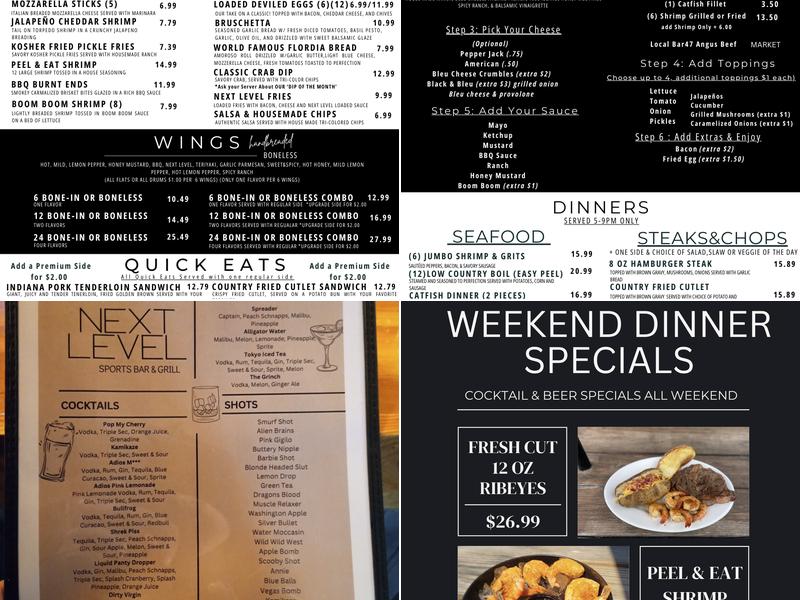 Next Level Sports Bar & Grill Menu