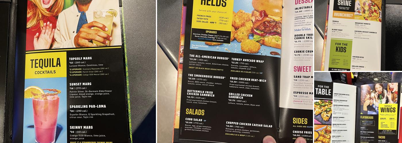 Topgolf Menu