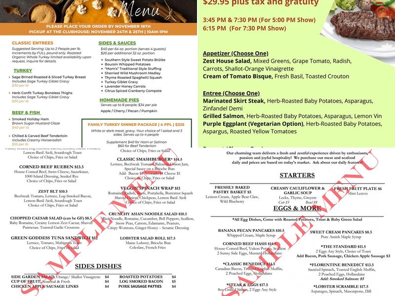 Zest Restaurant at Valencia Bonita Menu