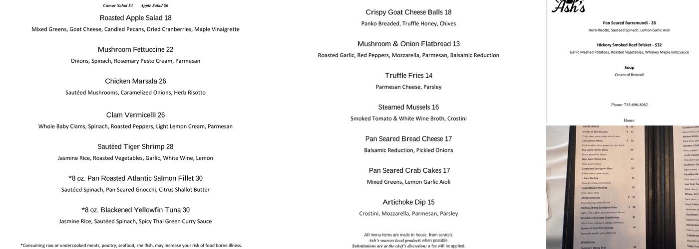 Ash’s Menu