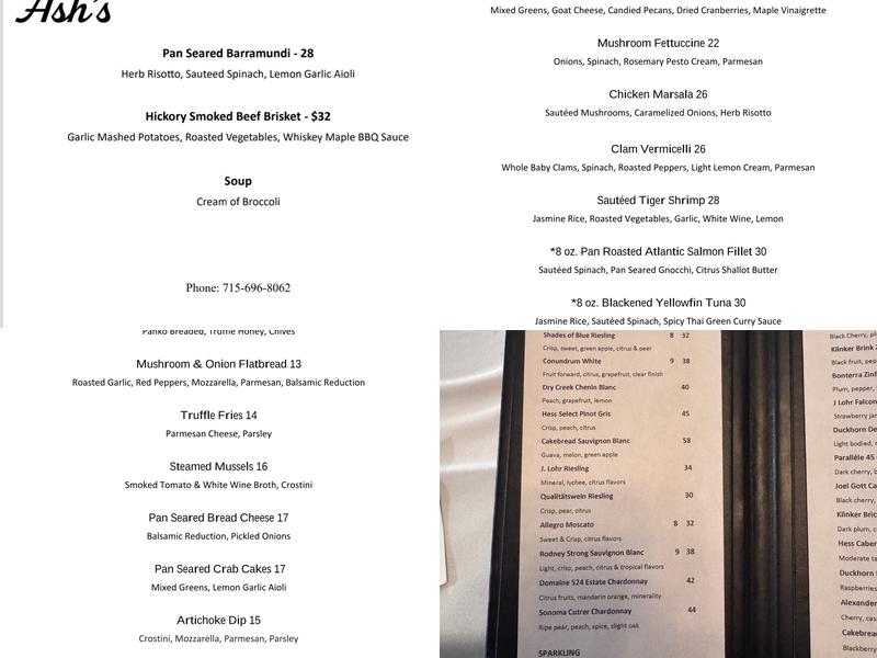 Ash’s Menu