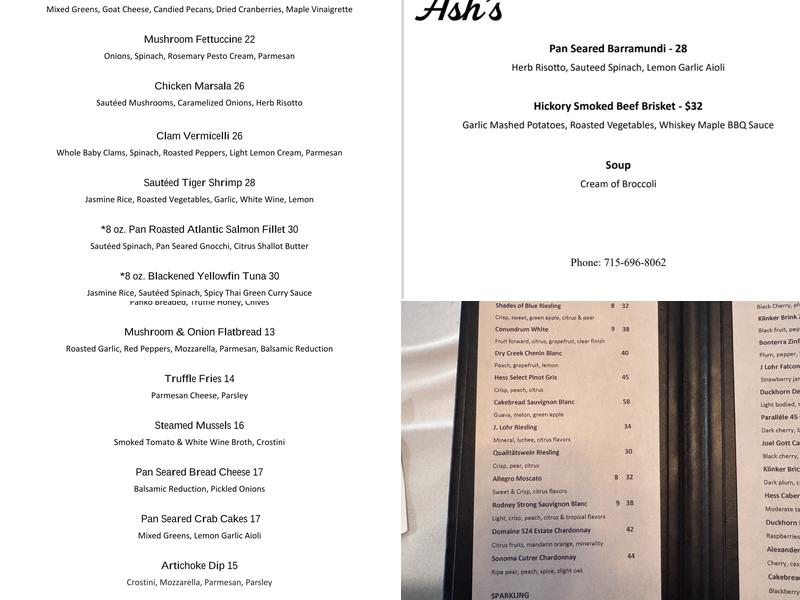 Ash’s Menu