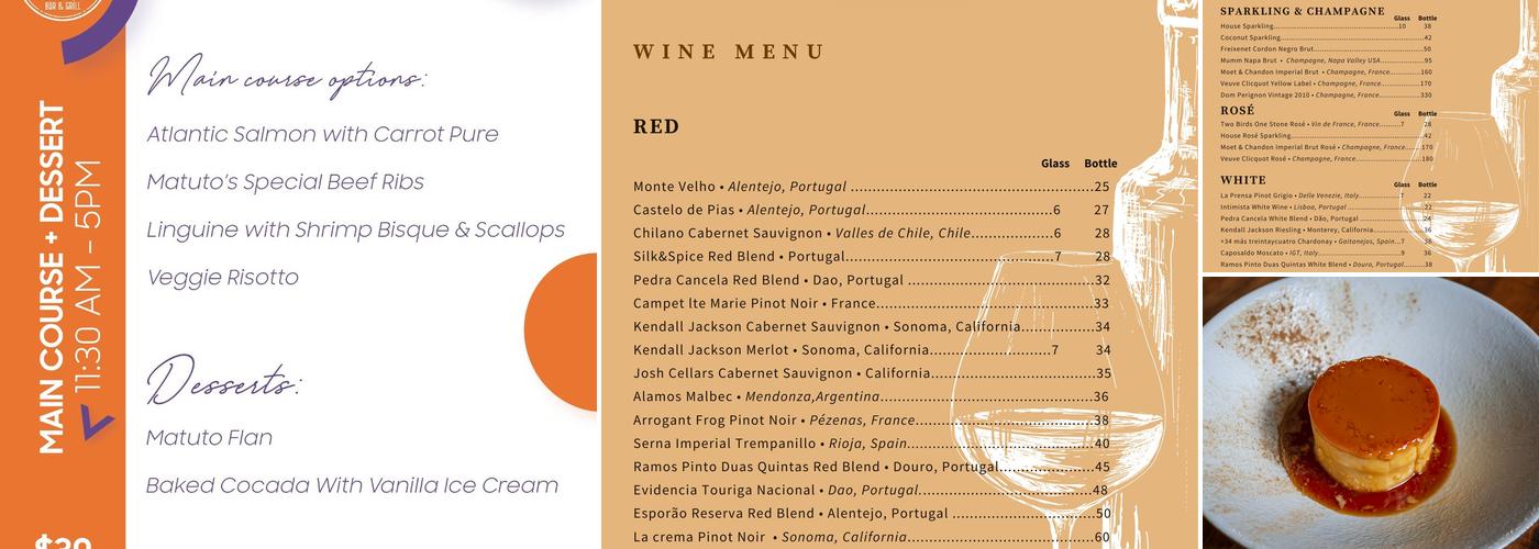 Matuto Bar & Grill Menu