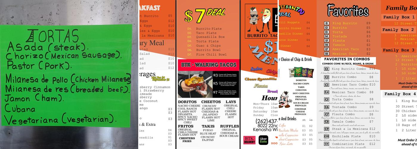 Burrito Taco King Menu