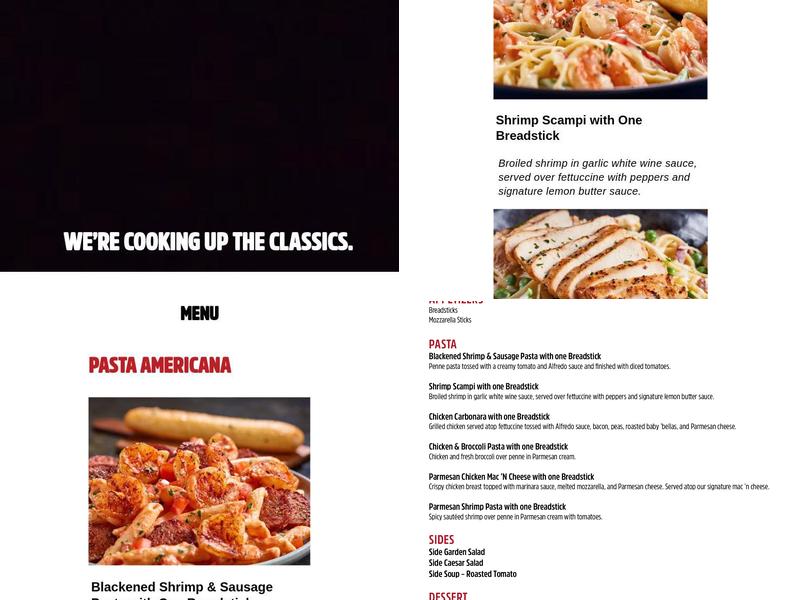 Pasta Americana Menu