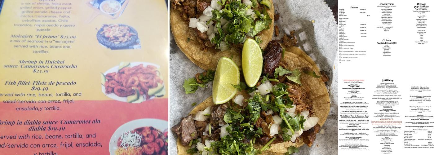 Taqueria Y Mariscos El Primo llc Menu