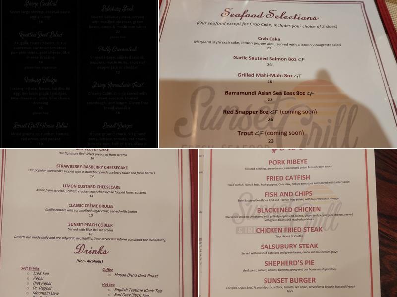 Sunset Grill Menu