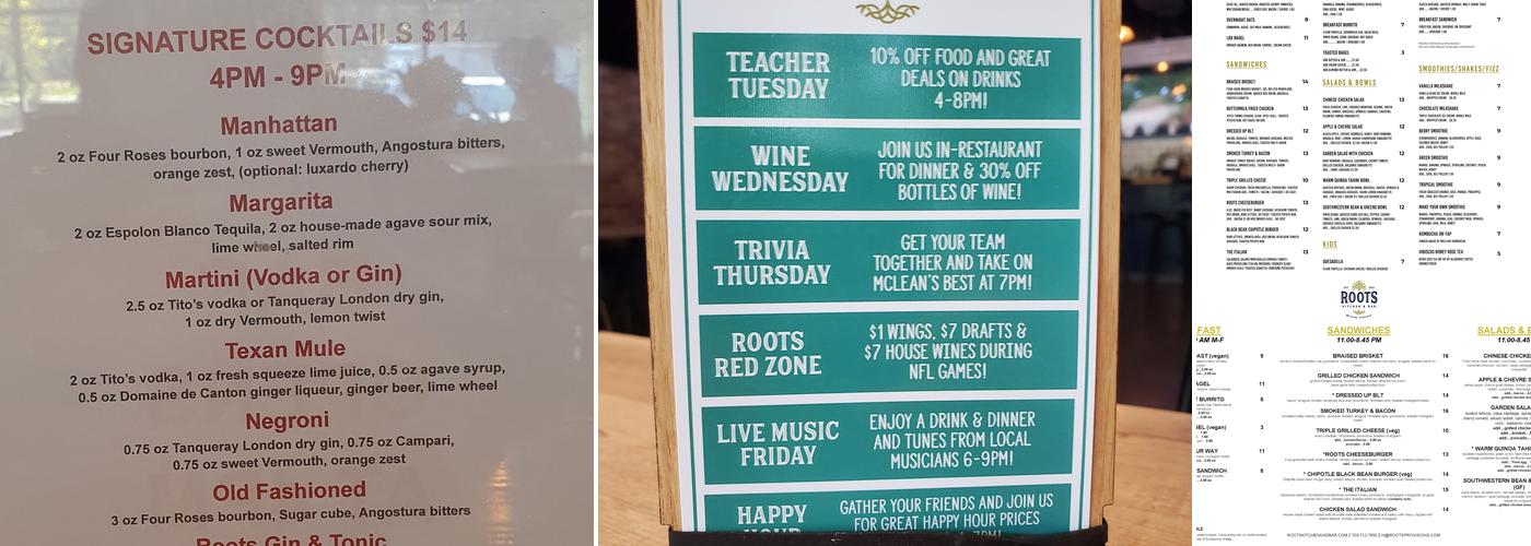 Roots Kitchen & Bar Menu