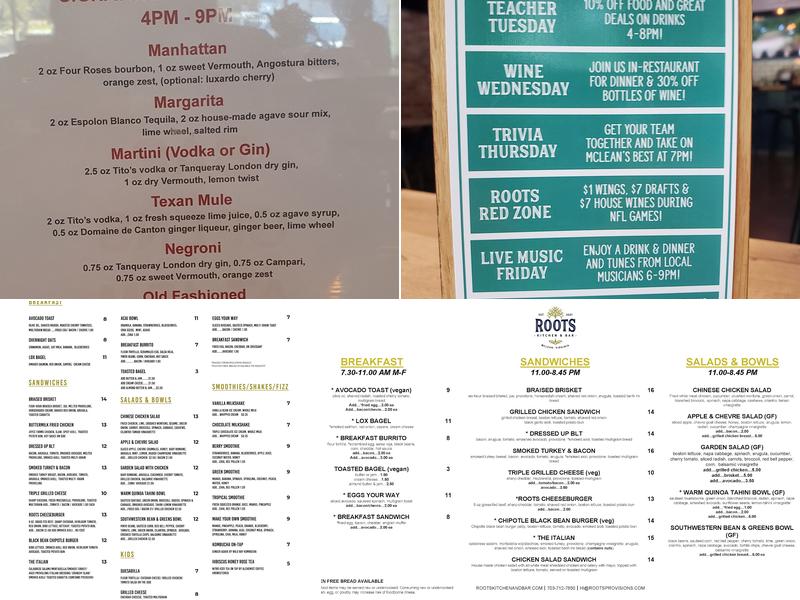 Roots Kitchen & Bar Menu