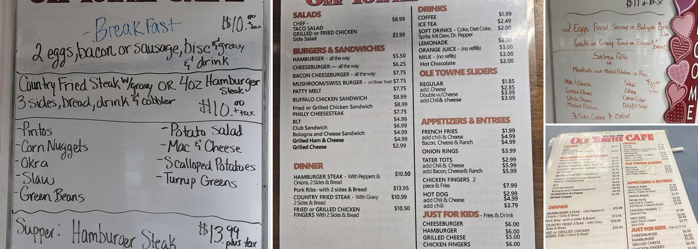Ole towne cafe Menu