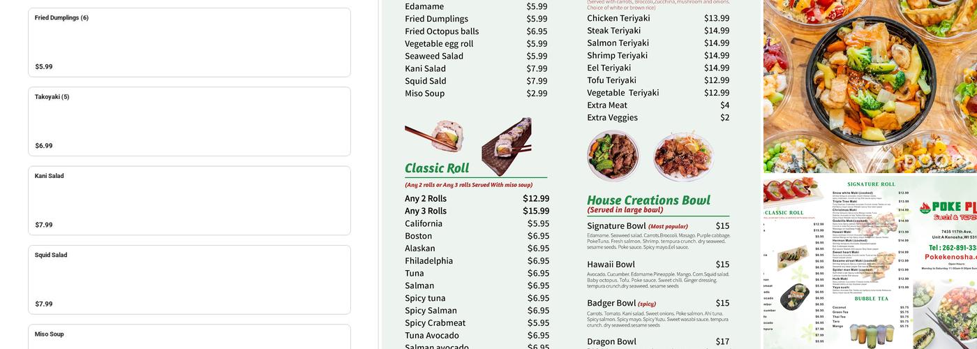Poke Plus Kenosha Menu