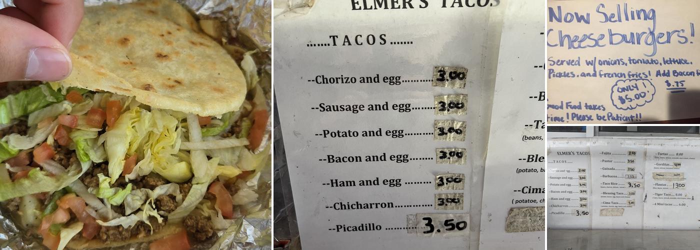 Elmers tacos Menu