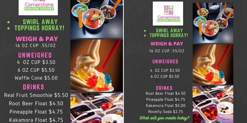 Cornerstone Frozen Yogurt Menu