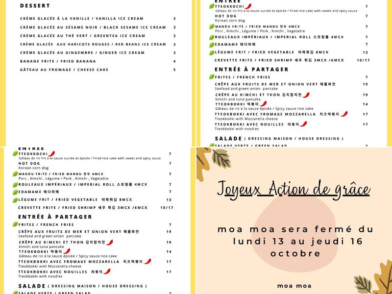moa moa Menu