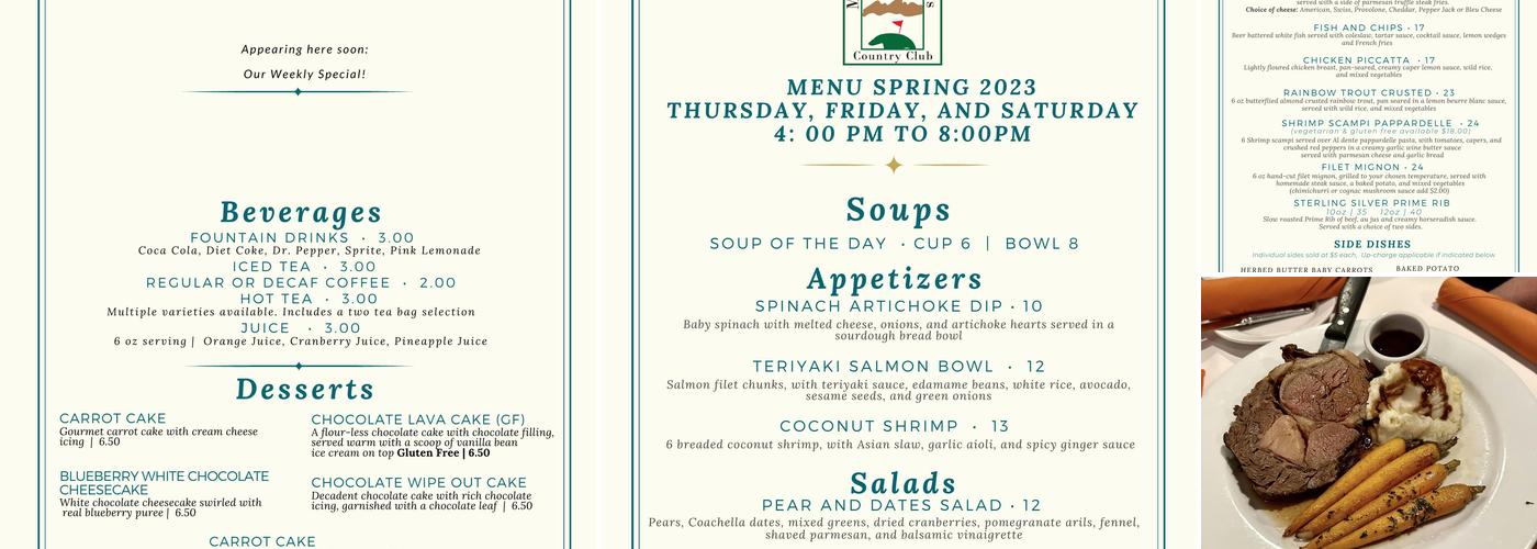 San Jacinto Dining Room Menu