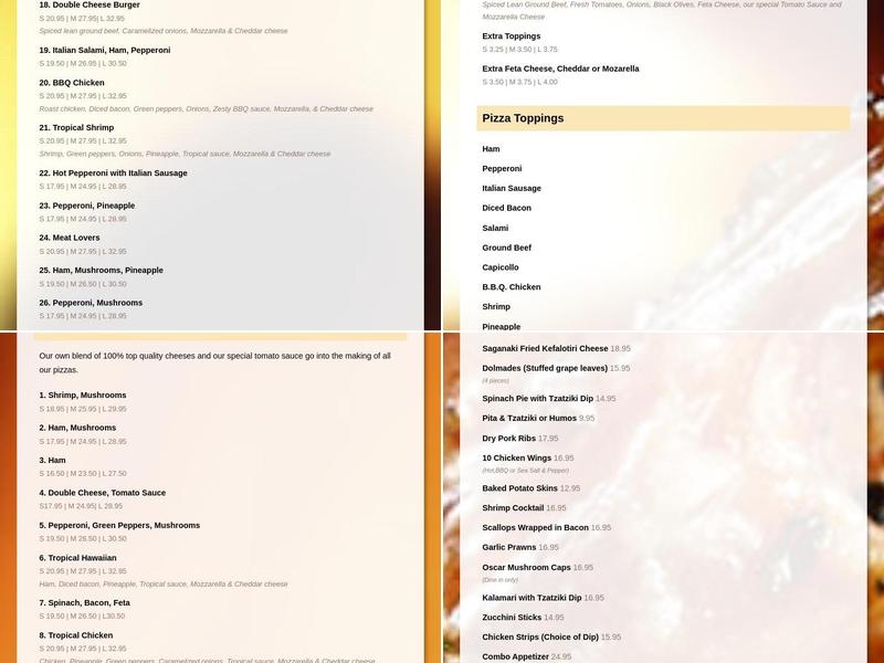 Ocean Park Pizza & Steak House Menu