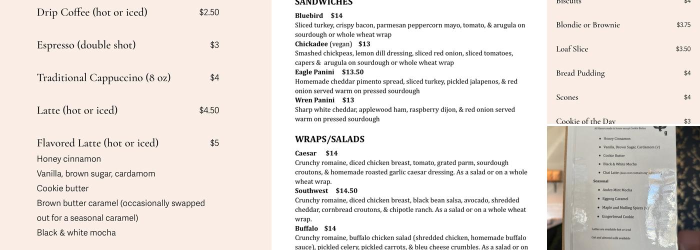 Sleeping Bird Coffee Menu