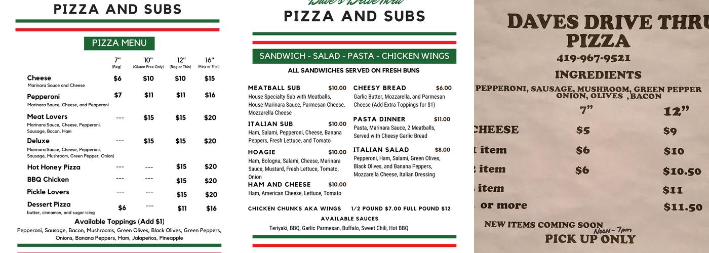 Dave's Drive-Thru Menu