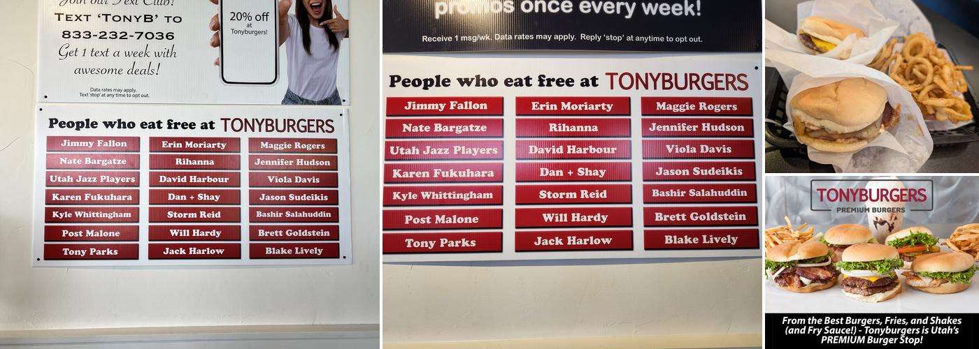 Tonyburgers Menu