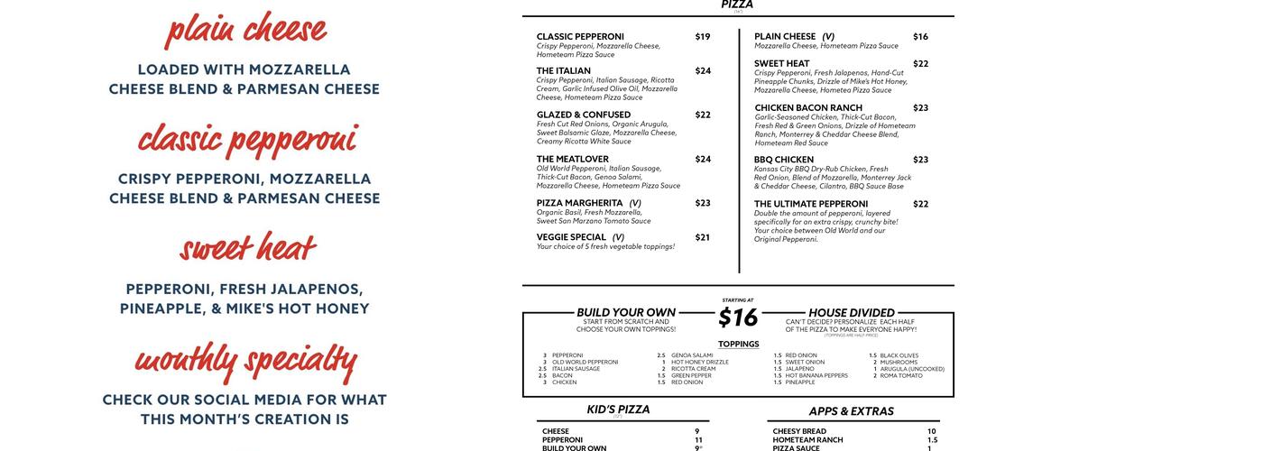 Hometeam Pizza Menu