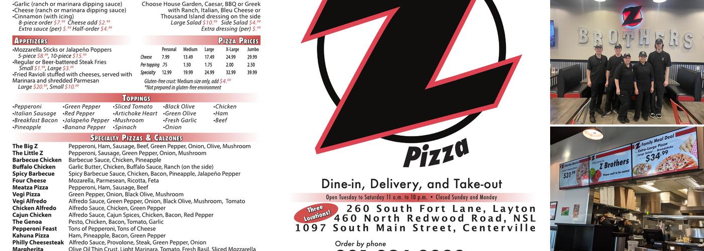 Z Brothers Pizza Menu