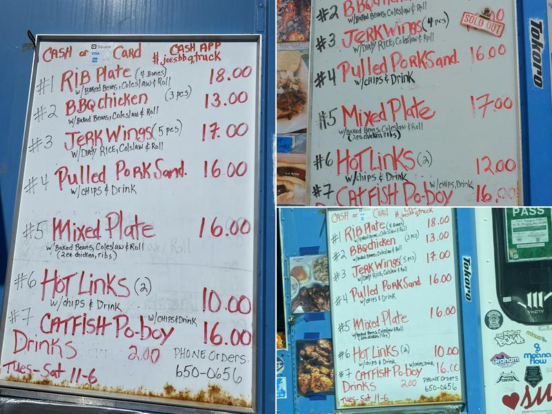 Joe’s Backyard BBQ Lunchwagon Menu