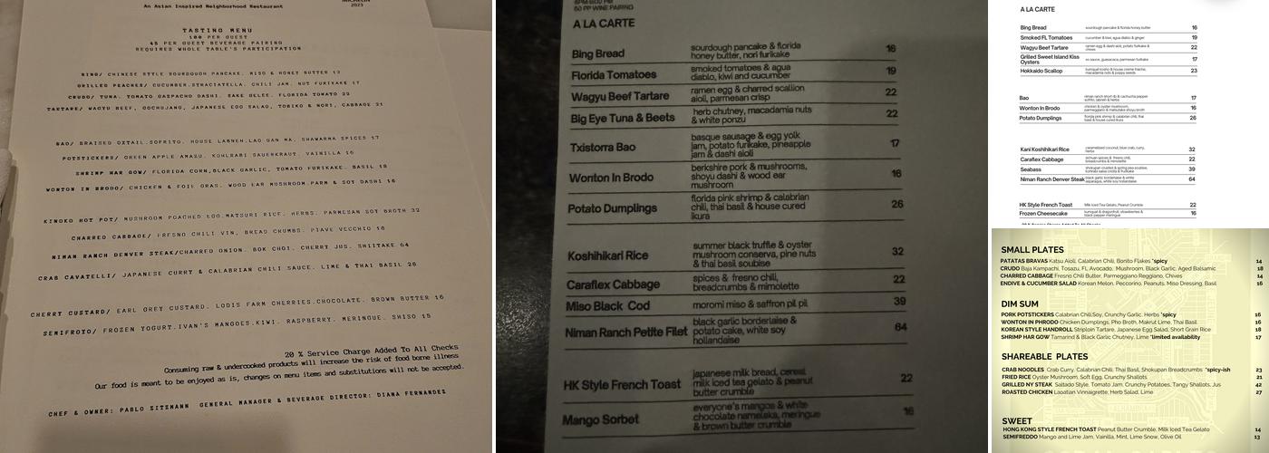 Zitz Sum Menu