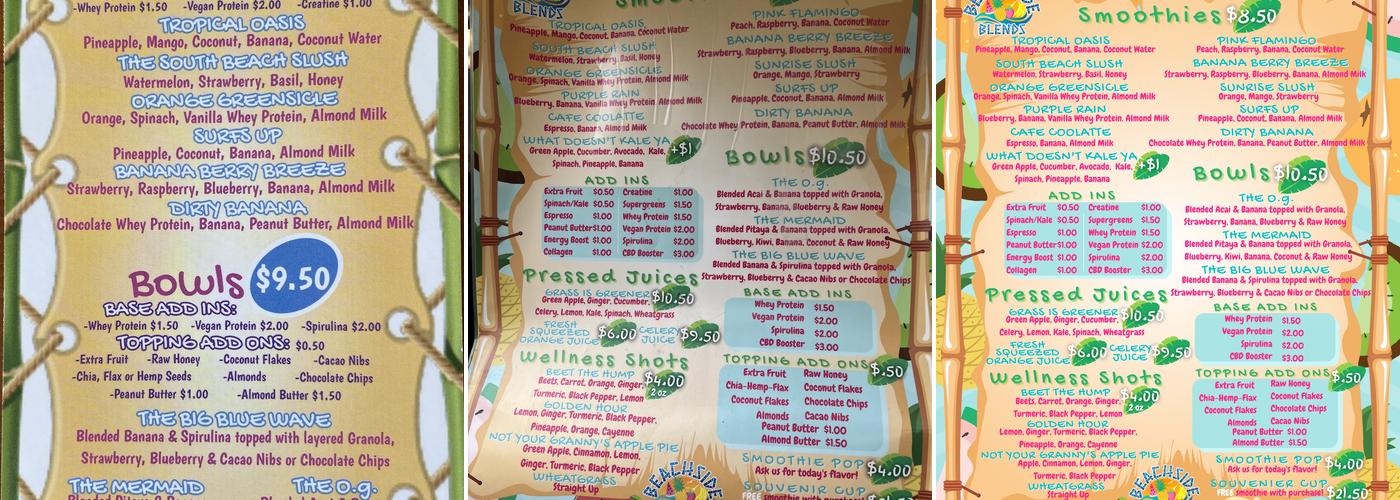 Beachside Blends Menu