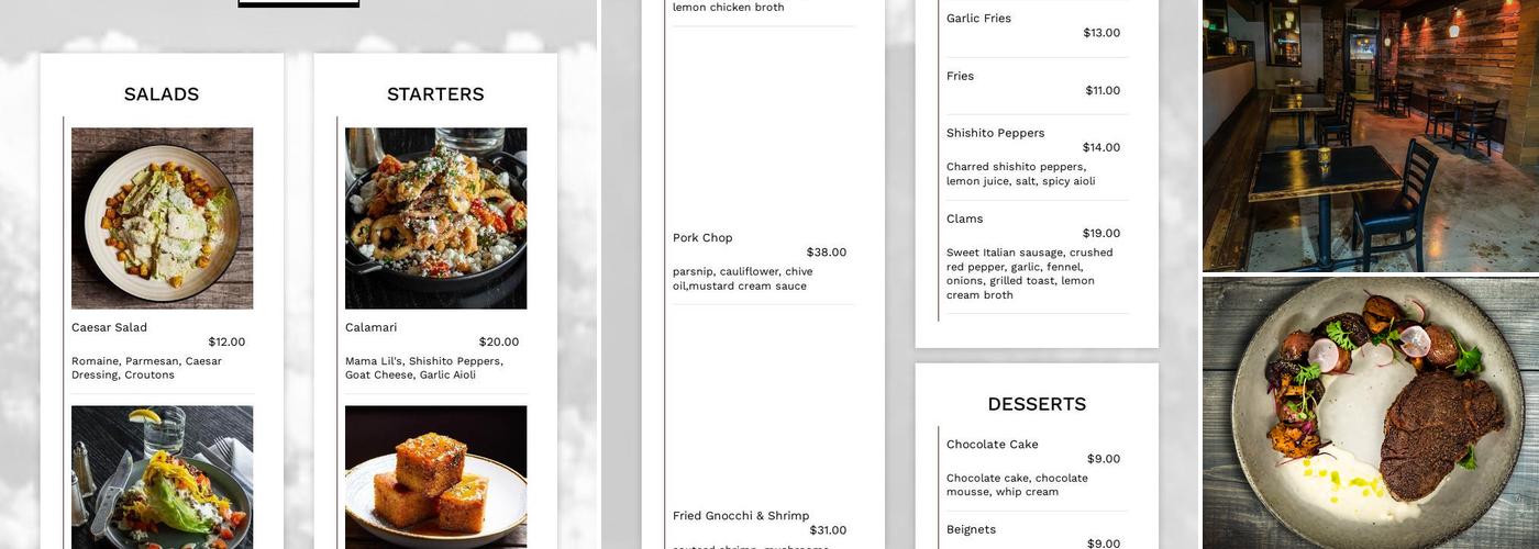 Lewis and Main Restaurant Menu