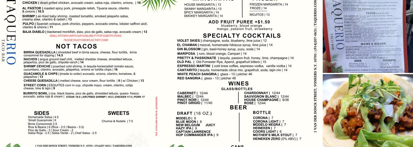TaqueRio taco bar Menu