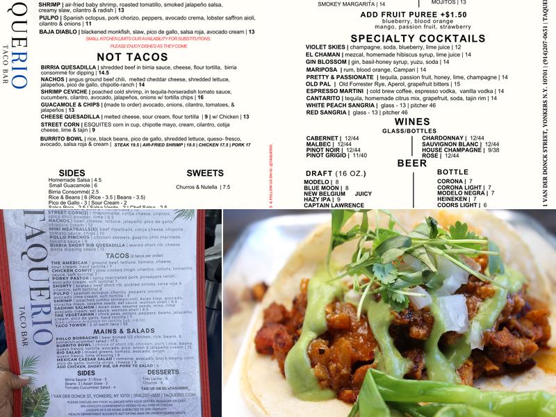 TaqueRio taco bar Menu